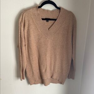 Ann Taylor V-Neck Sweater in Camel Tan